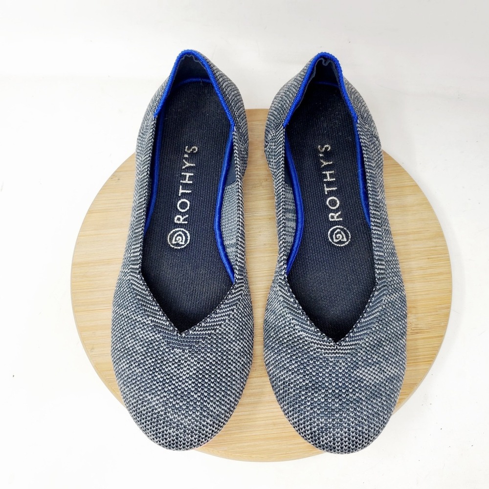 Rothy's Women’s Gray Knit Flats with Blue Trim
